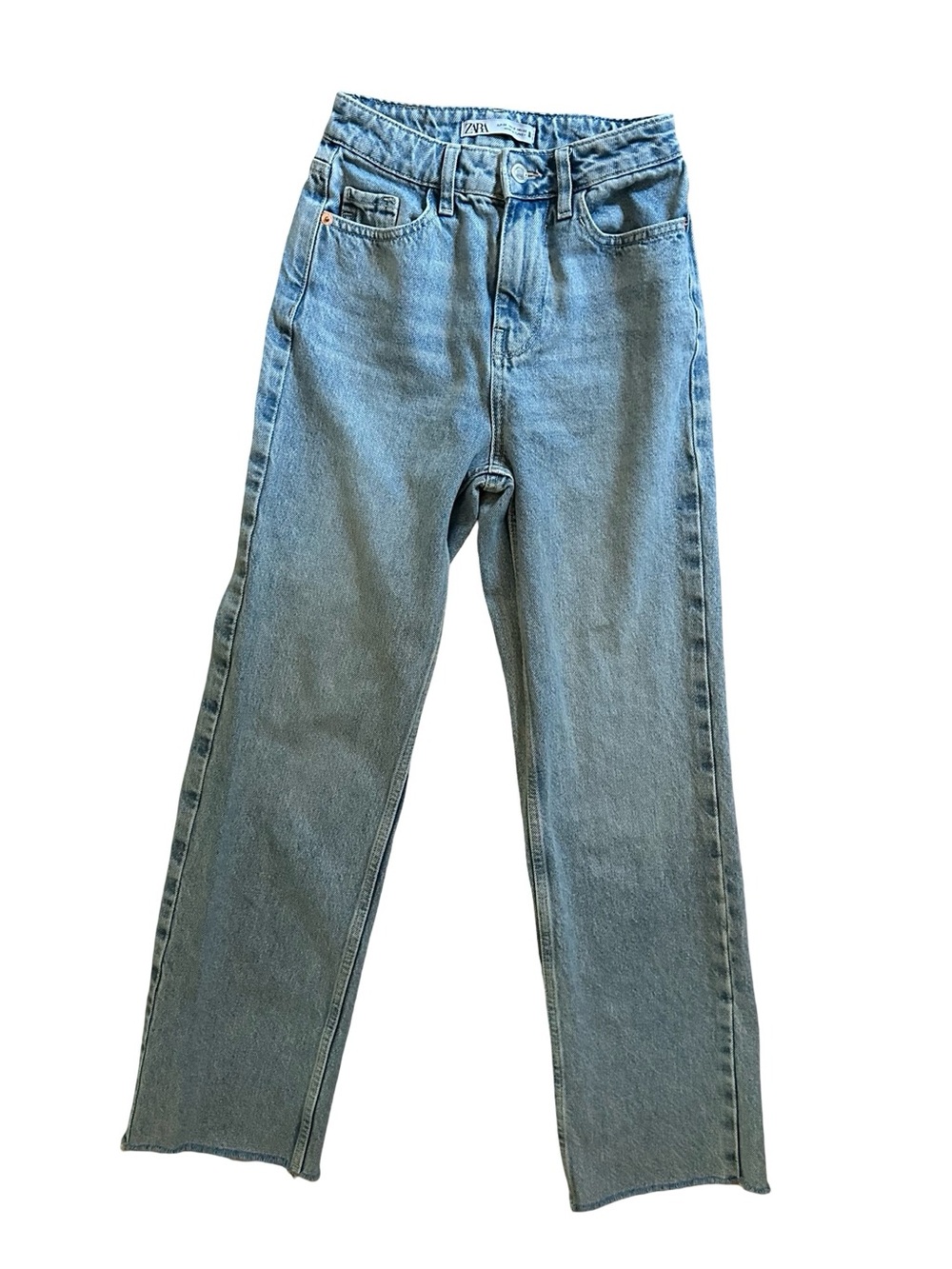 Zara Light Wash Straight Wide Leg Raw Hem Jeans Sz 0
